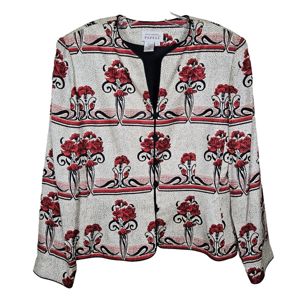 Vintage 90s Adrianna Papell Silk Jacket Plus Size 14 Floral Lined Formal Blazer - Picture 1 of 13